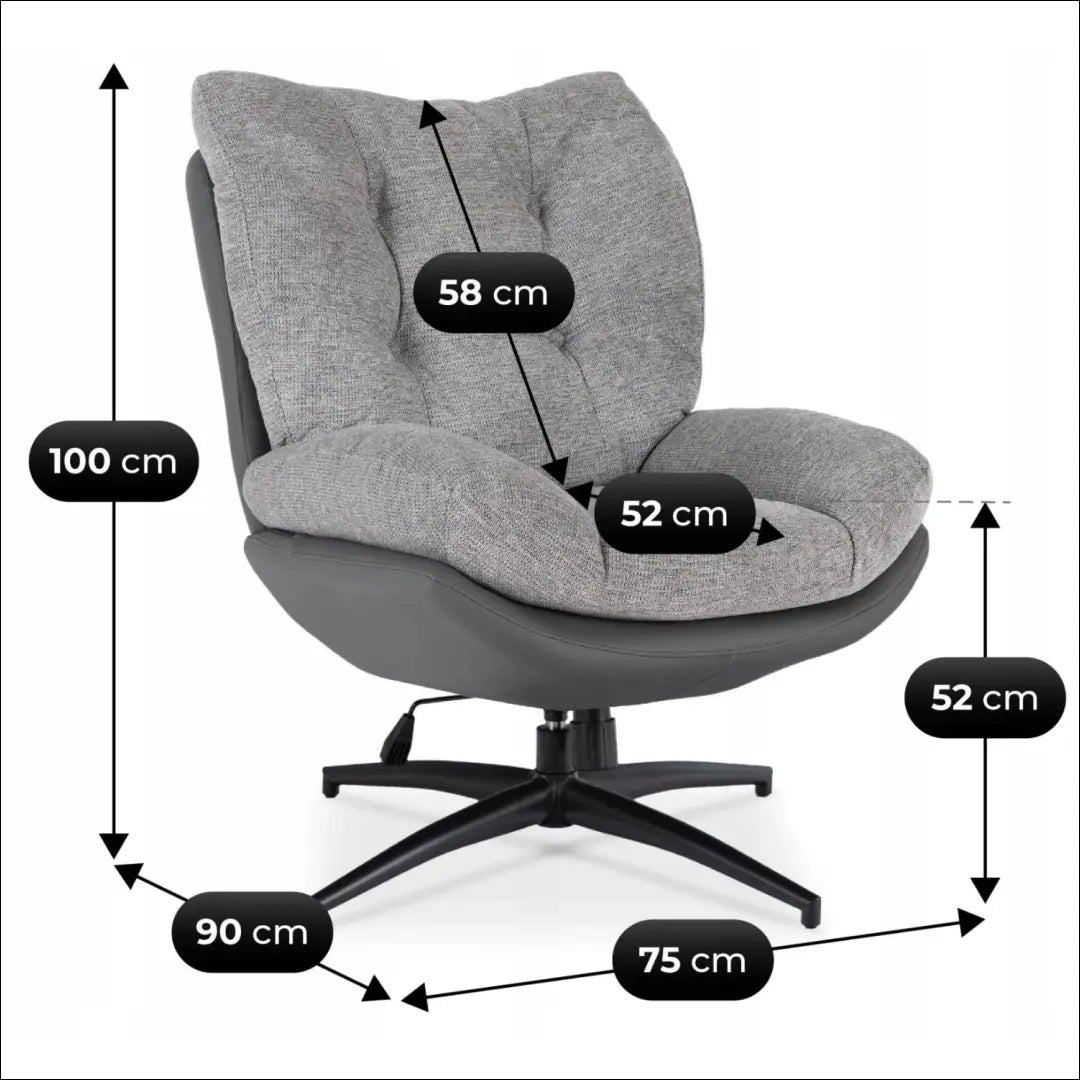 Sukamas poilsio fotelis iš eko odos su audiniu juodos spalvos / pilkos TE1033 - €297 Save 15% __label:Pristatymas 5-14