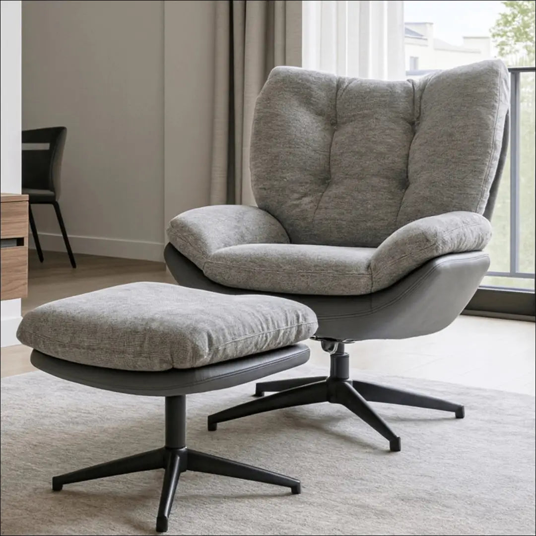 Sukamas poilsio fotelis iš eko odos su audiniu juodos spalvos / pilkos TE1033 - €297 Save 15% __label:Pristatymas 5-14