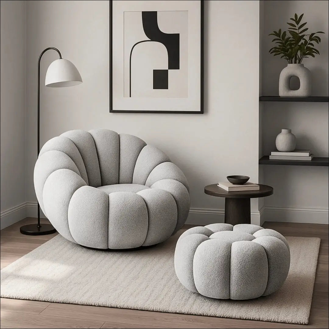 Sukamas poilsio fotelis su buklė audinio audiniu pilkos spalvos TE449 - €262 Save 15% __label:Pristatymas 5-14 d.d.,