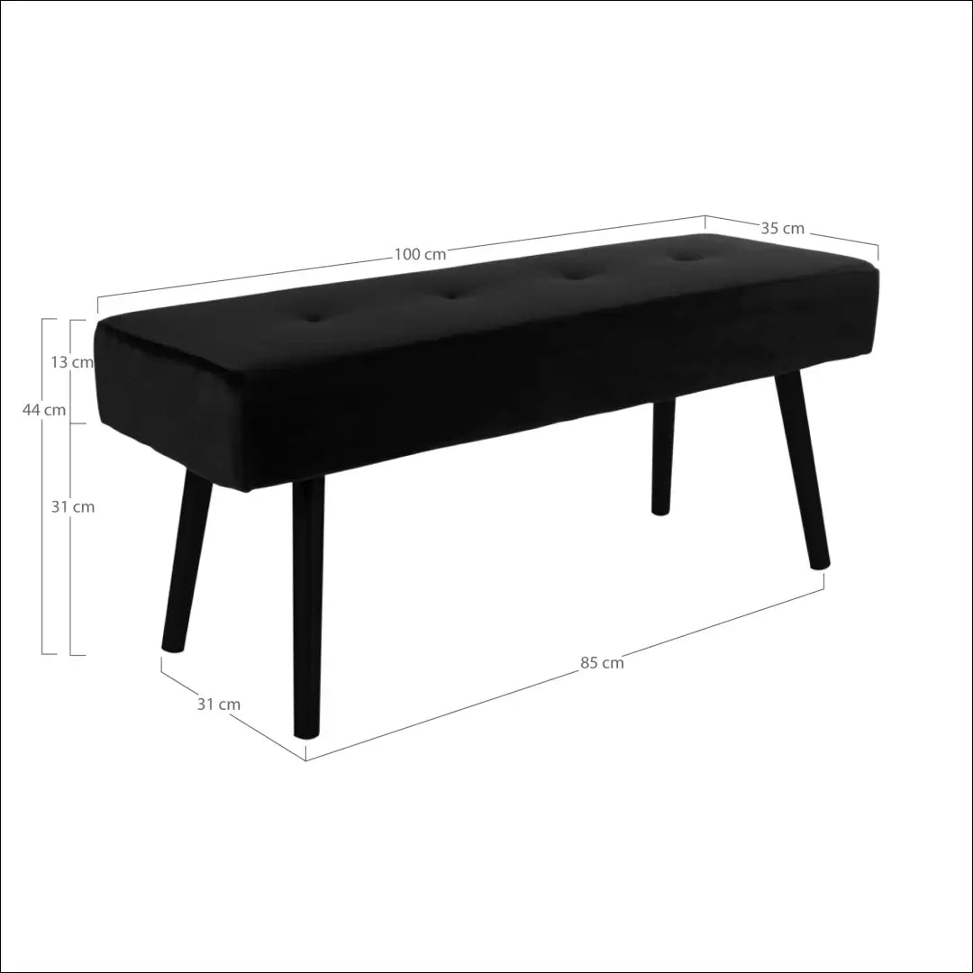 Suoliukas aksominis juodas juodos kojelės 100x35x44 cm RD244 - €65 Save 15% 50-100, __label:Pristatymas 5-14 d.d.,