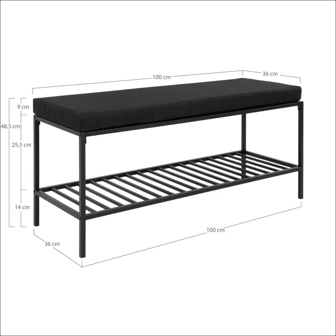 Suoliukas su pagalvėle ir lentyna juodas juodomis kojelėmis 100x36x48,5 cm RD253 - €111 Save 15% 100-200,
