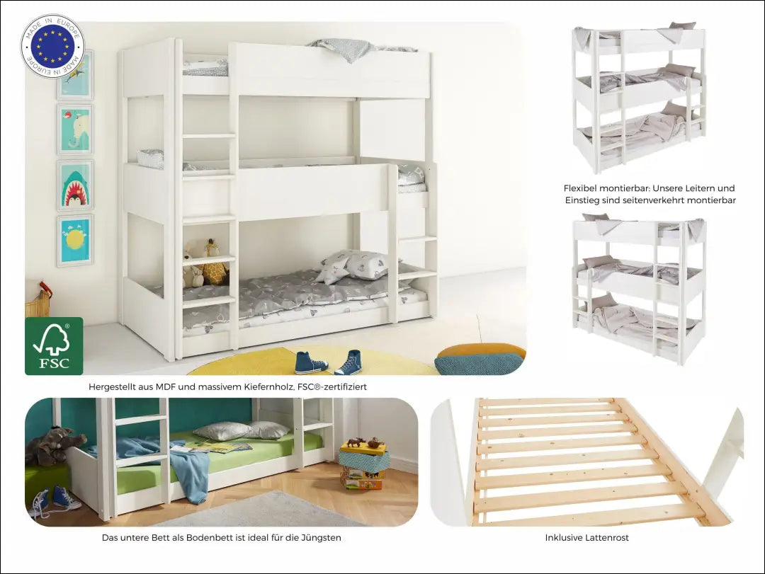 Triaukštė lovytė GI757 - €315 Save 50% __label:Pristatymas 1-2 d.d., color-balta, lovos-miegamojo, material-mdf,