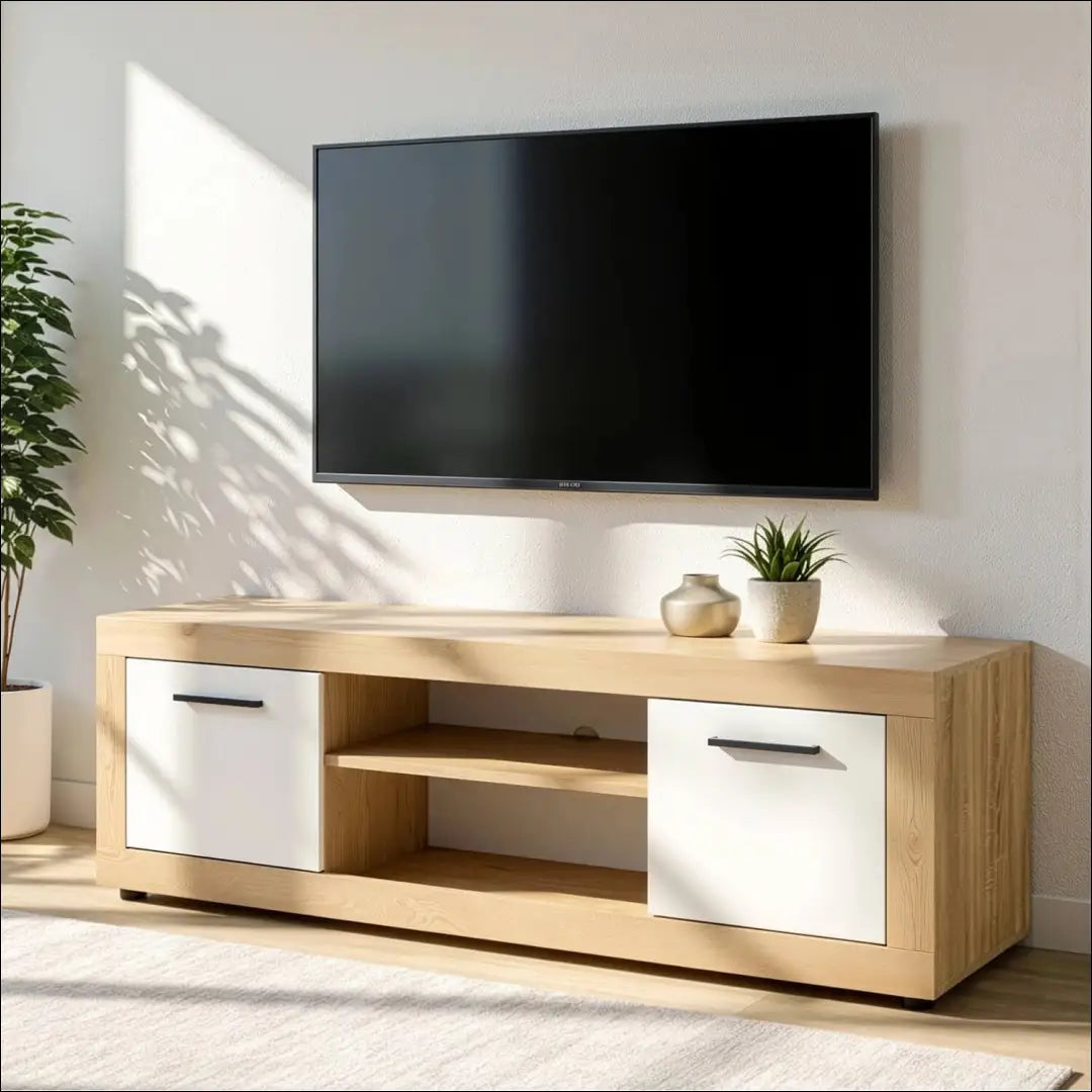 TV spintelė baltos spalvos / ąžuolo 140 cm TE1185 - €119 Save 15% 100-200, __label:Pristatymas 5-14 d.d., elite, Szafki