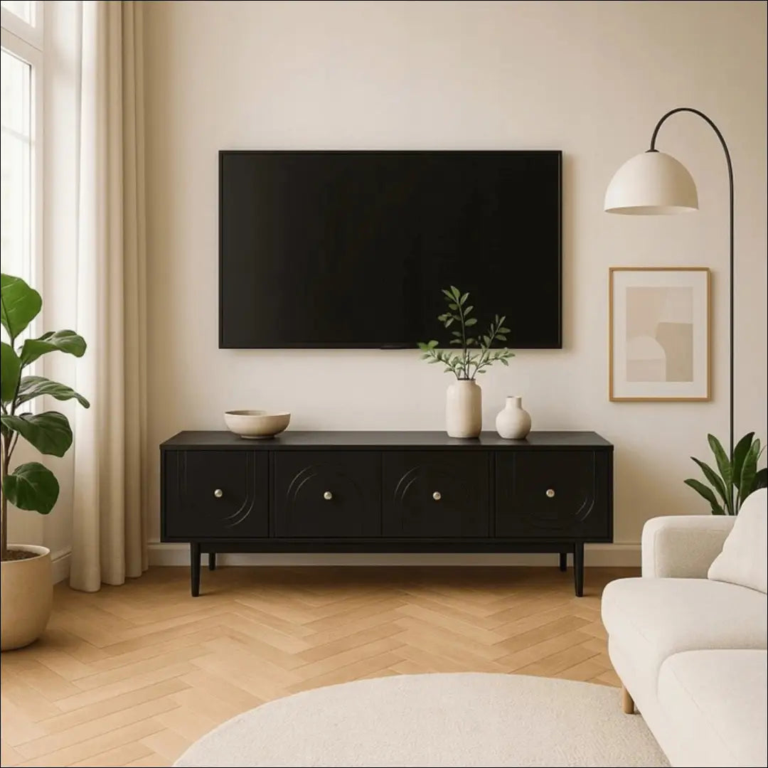 TV spintelė juodos spalvos 155 cm TE784 - €238 Save 15% __label:Pristatymas 5-14 d.d., elite, Meble skrzyniowe,