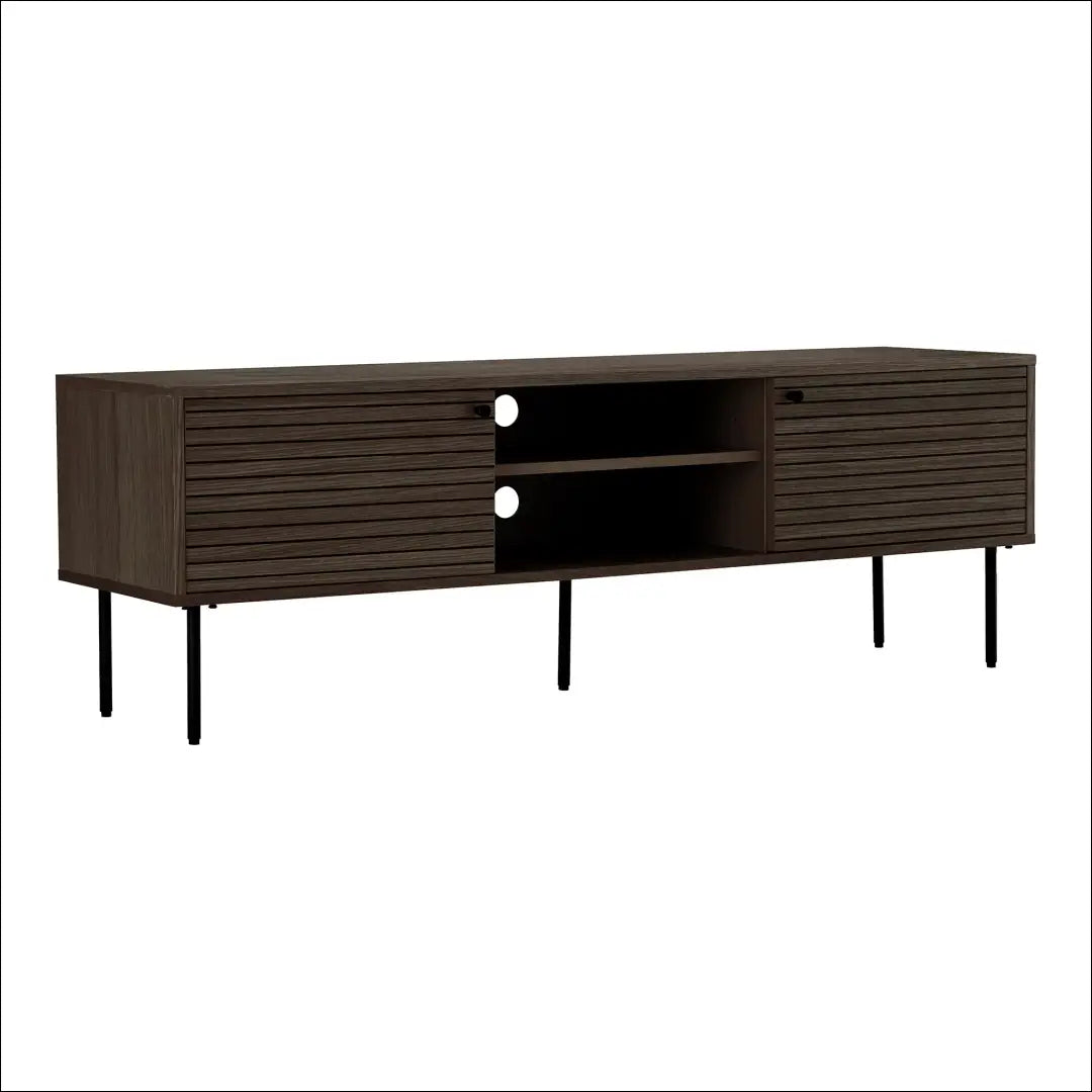 TV staliukas 2 durys lentynos ąžuolo fanera dūmintas paviršius juodo metalo kojelės 150x40x50 cm RD473 - €390 Save 15%