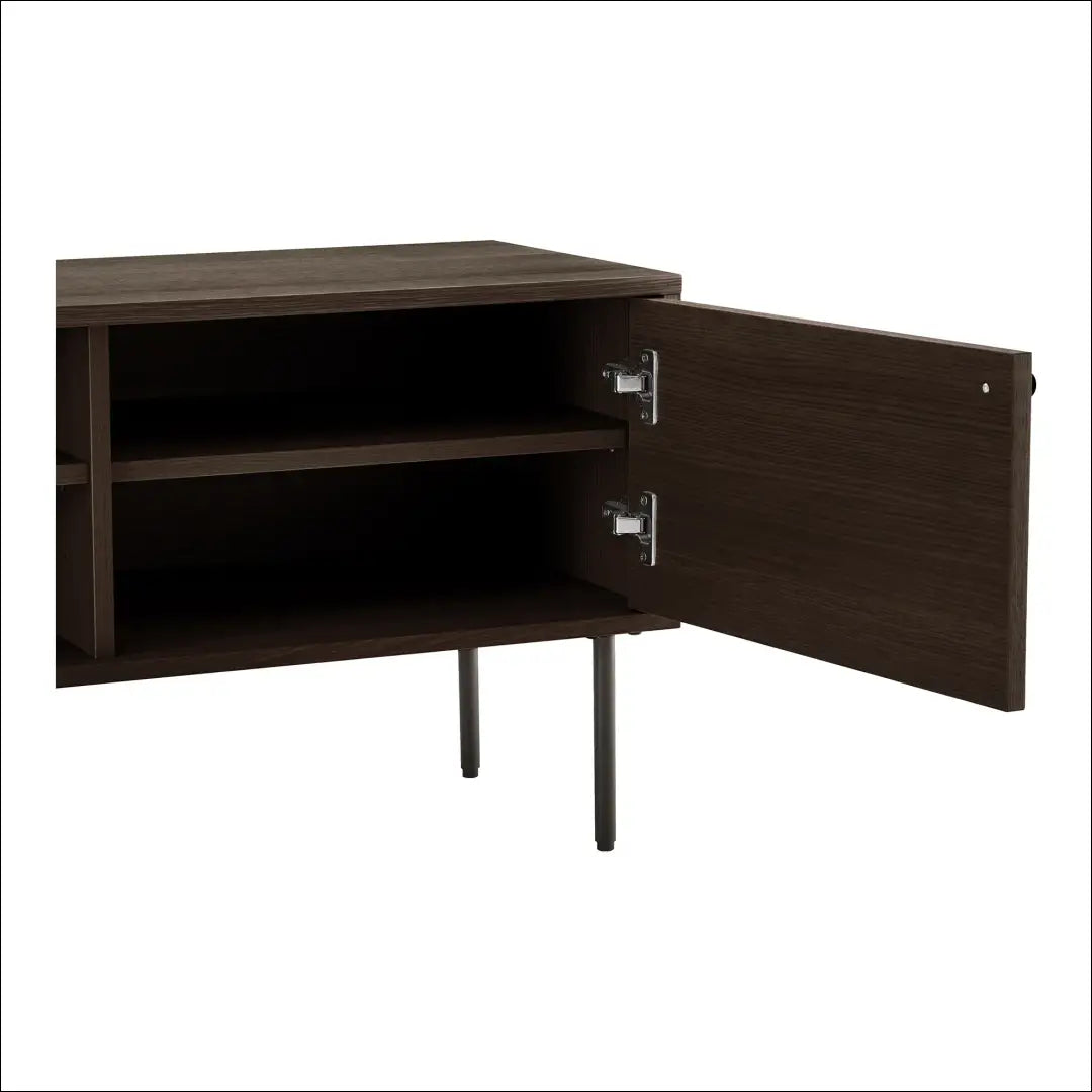 TV staliukas 2 durys lentynos ąžuolo fanera dūmintas paviršius juodo metalo kojelės 150x40x50 cm RD473 - €390 Save 15%