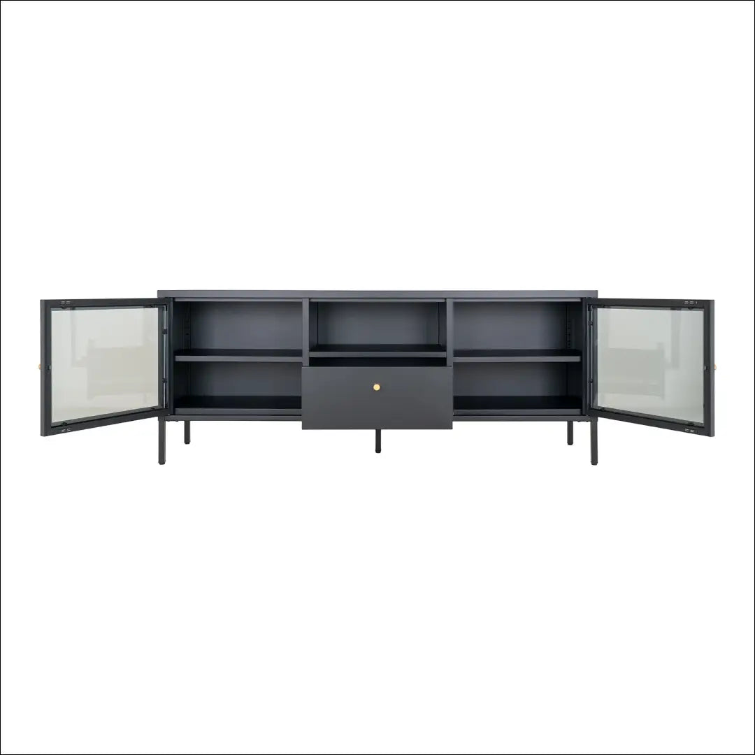 TV staliukas 2 stiklinės durys 1 stalčius plienas juodas 150x35x60 cm RD501 - €358 Save 15% __label:Pristatymas 5-14