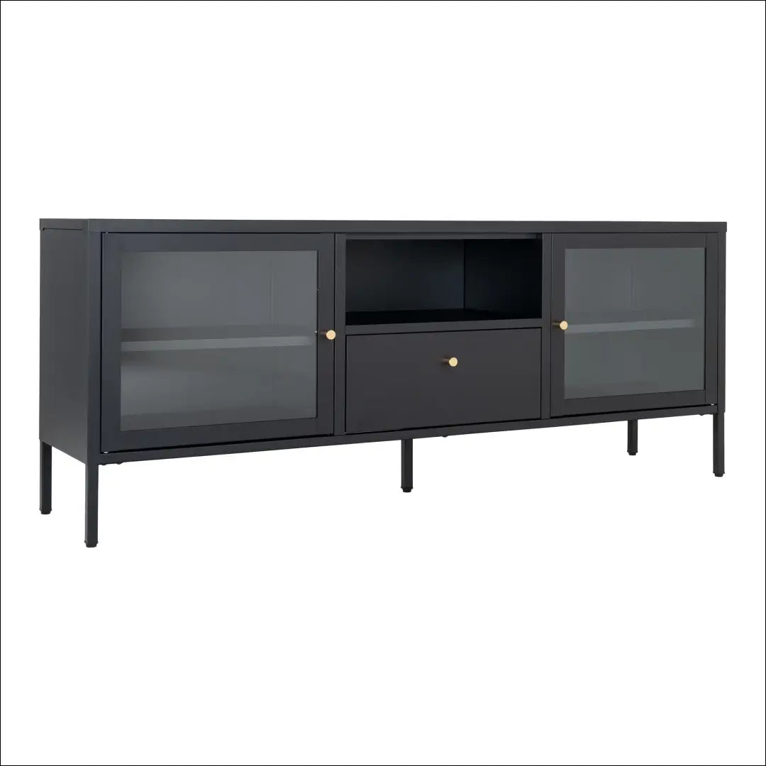 TV staliukas 2 stiklinės durys 1 stalčius plienas juodas 150x35x60 cm RD501 - €358 Save 15% __label:Pristatymas 5-14