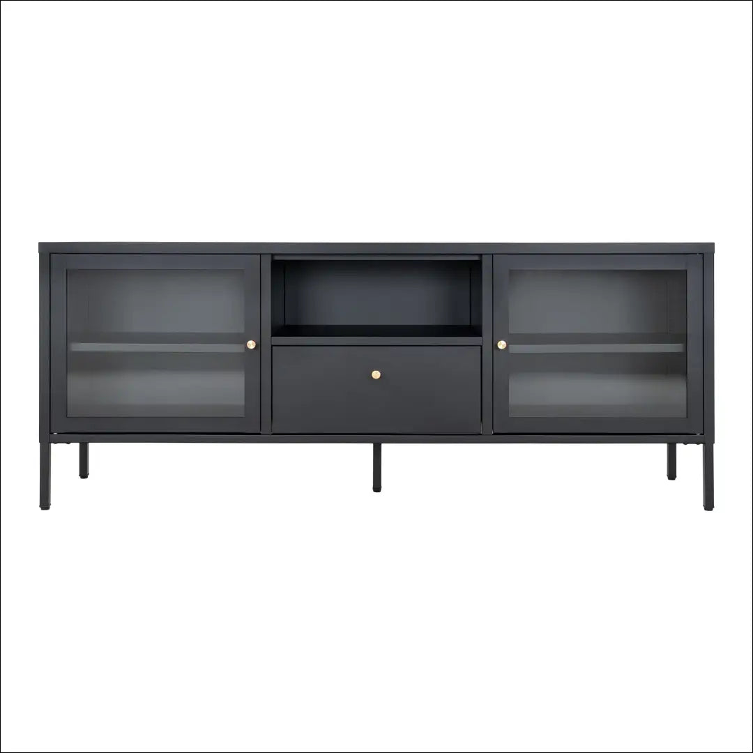TV staliukas 2 stiklinės durys 1 stalčius plienas juodas 150x35x60 cm RD501 - €358 Save 15% __label:Pristatymas 5-14