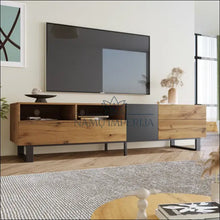 Augšupielādējiet attēlu galerijas skatā TV staliukas SI1152 - €220 Save 50% color-juoda, color-pilka, color-ruda, material-mdf, material-metalas Juoda Fast
