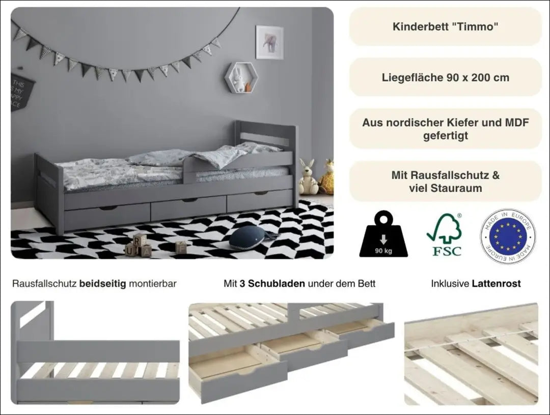 Vaikiška lova (90x200cm) GI703 - €170 Save 50% 100-200, __label:Pristatymas 1-2 d.d., color-pilka, lovos-miegamojo,