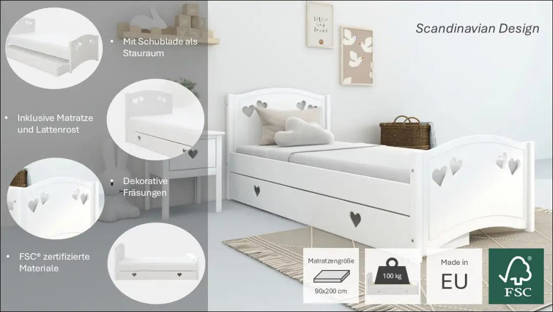 Vaikiška lova (90x200cm) GI705 - €220 Save 50% __label:Pristatymas 1-2 d.d., color-balta, lovos-miegamojo,