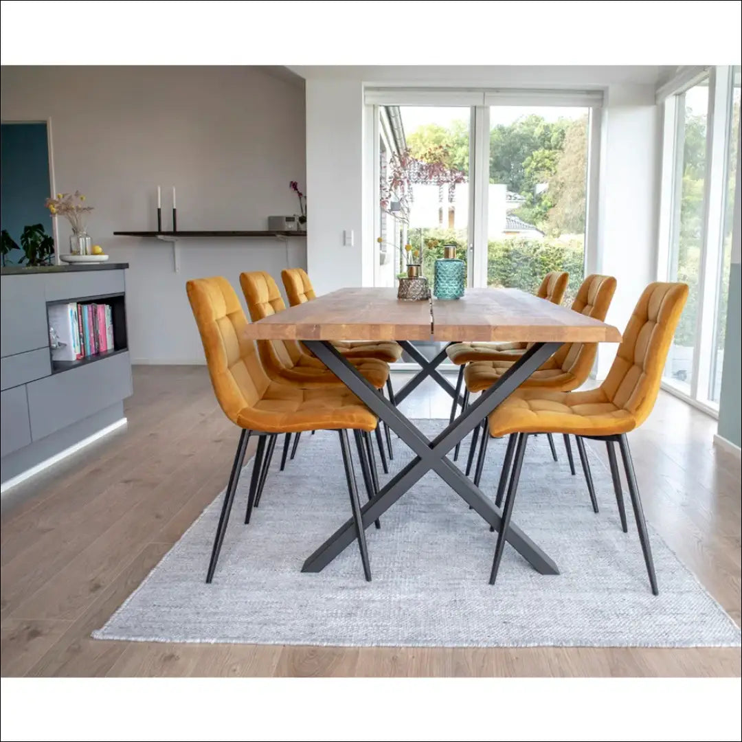 Valgomojo kėdė aksominė garstyčių geltonumo juodos kojelės RD028 - €87 Save 15% 50-100, __label:Pristatymas 5-14 d.d.,