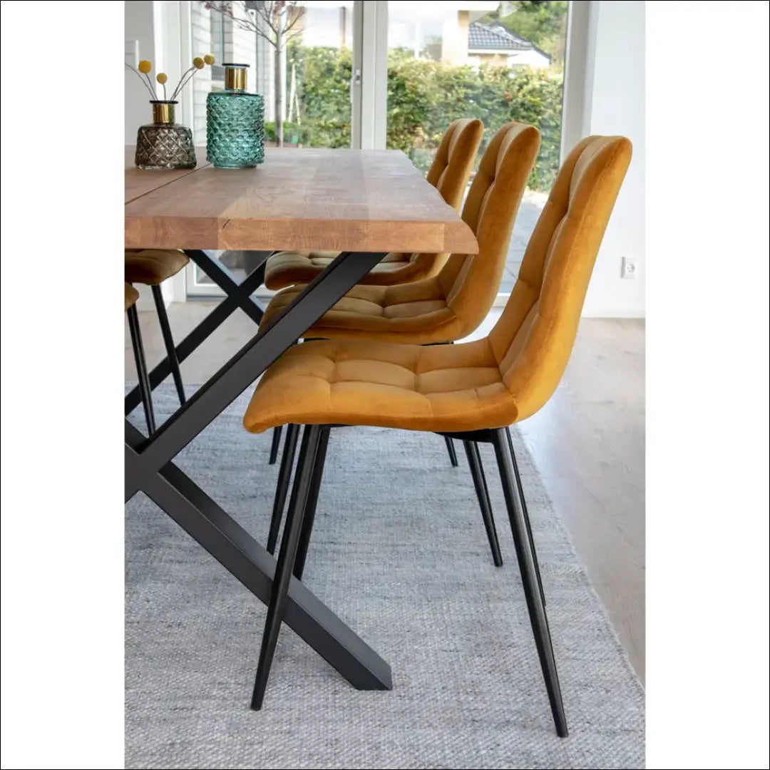 Valgomojo kėdė aksominė garstyčių geltonumo juodos kojelės RD028 - €87 Save 15% 50-100, __label:Pristatymas 5-14 d.d.,