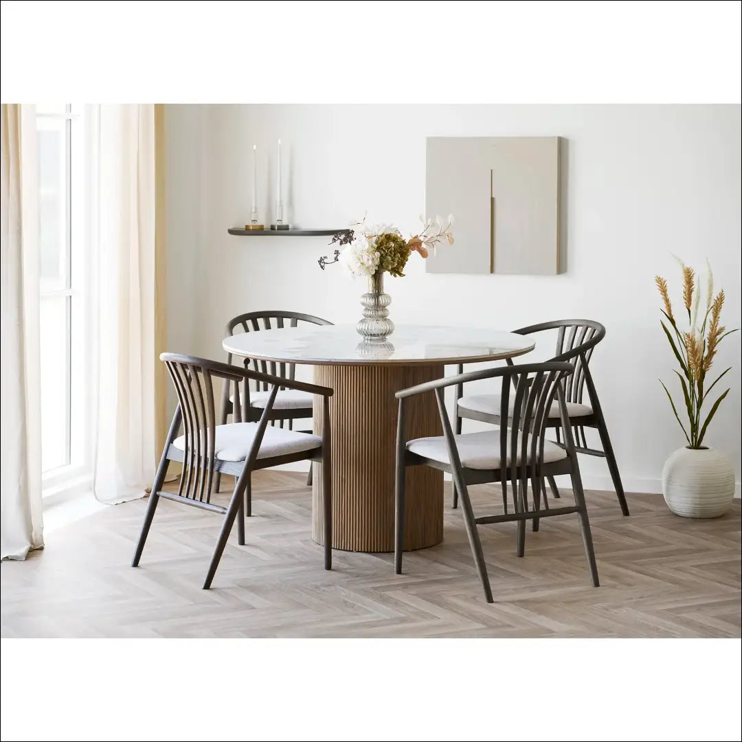 Valgomojo kėdė ąžuolo medienos masyvas su audiniu dūminės/smėlio spalvos RD082 - €257 Save 15% Dining chairs, Dūminė,