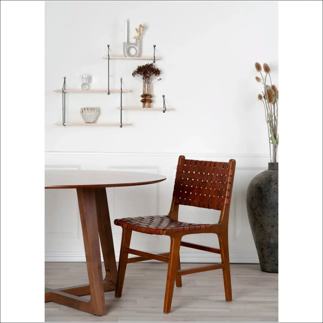 Valgomojo kėdė odinė ruda tikmedžio kojos RD079 - €315 Save 15% Dining chairs, nordic, Ruda, under-25, uzsakomi Virš