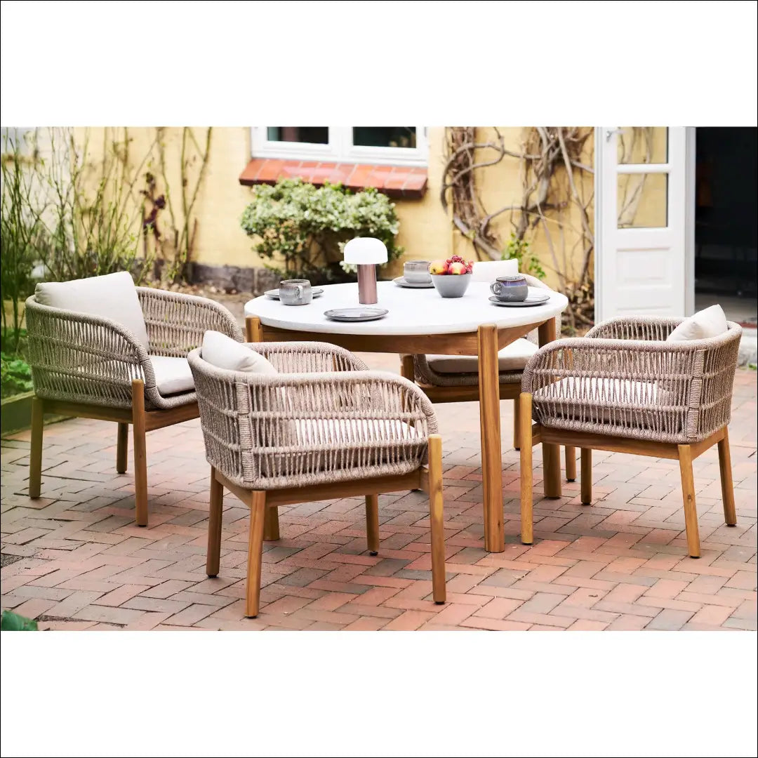 Valgomojo stalas akacijos/teracso medienos baltas/natūralus ø120x76 cm RD1092 - €520 Save 15% __label:Pristatymas 5-14