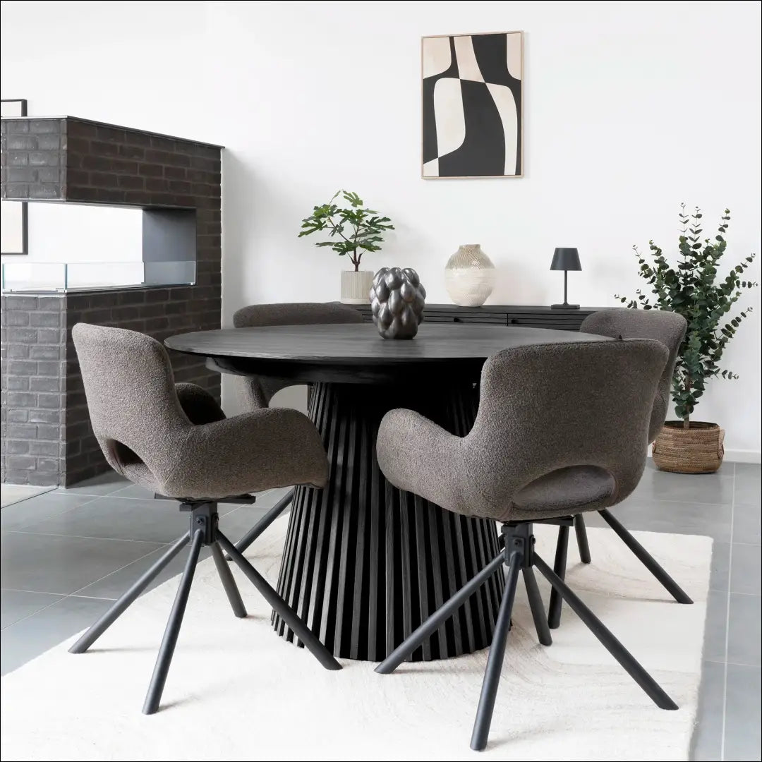 Valgomojo stalas ąžuolo fanera juodas su dviem prailginimo plokštelėmis ø120x120-160-200x75 cm RD430 - €941 Save 15%