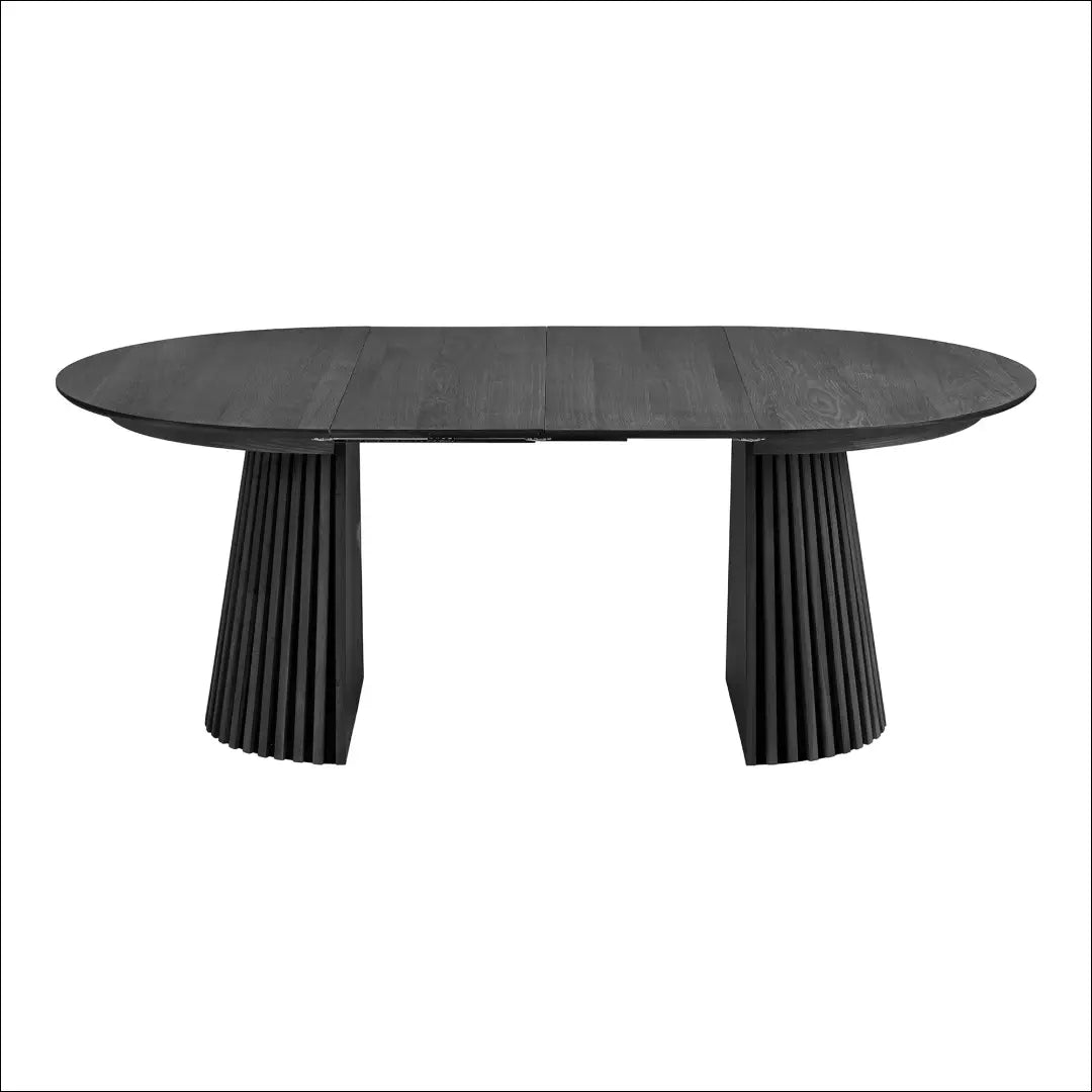 Valgomojo stalas ąžuolo fanera juodas su dviem prailginimo plokštelėmis ø120x120-160-200x75 cm RD430 - €941 Save 15%
