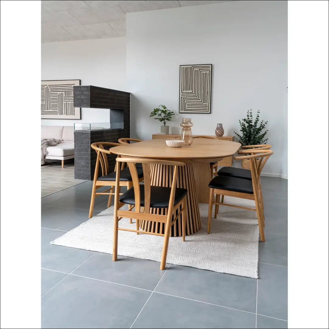 Valgomojo stalas ąžuolo fanera natūralus su dviem prailginimo plokštelėmis ø120x120-160-200x75 cm RD428 - €910 Save 15%