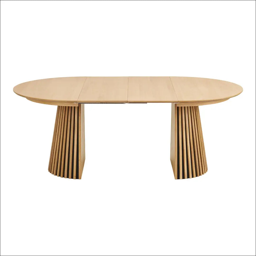 Valgomojo stalas ąžuolo fanera natūralus su dviem prailginimo plokštelėmis ø120x120-160-200x75 cm RD428 - €910 Save 15%