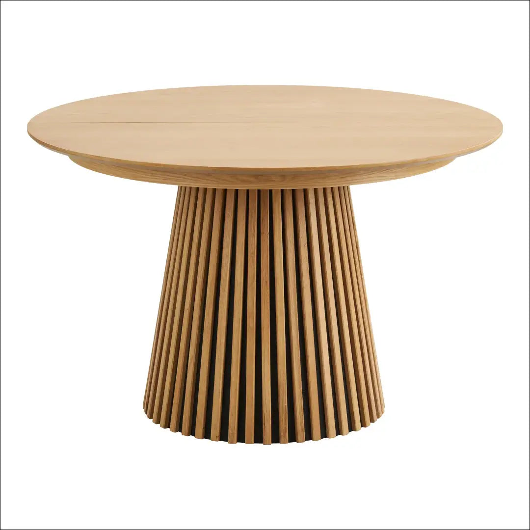 Valgomojo stalas ąžuolo fanera natūralus su dviem prailginimo plokštelėmis ø120x120-160-200x75 cm RD428 - €910 Save 15%