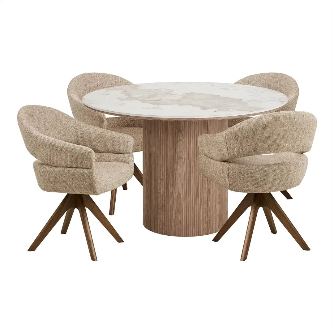 Valgomojo stalas ir 4 valgomojo kėdės RD1154 - €1,375 Save 15% Balta / tamsiai ruda / ruda, Dining sets, nordic,