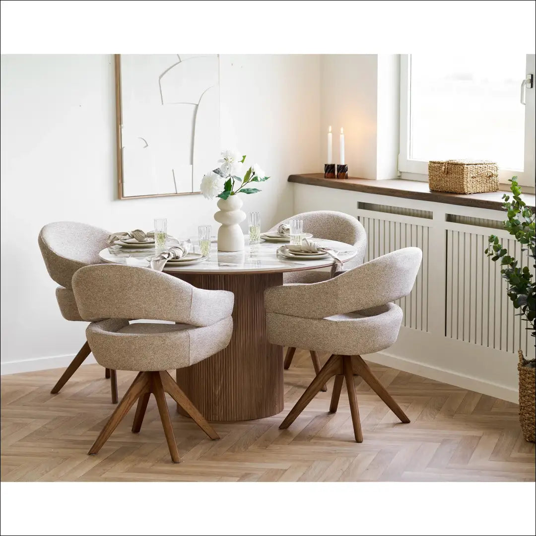 Valgomojo stalas ir 4 valgomojo kėdės RD1154 - €1,375 Save 15% Balta / tamsiai ruda / ruda, Dining sets, nordic,