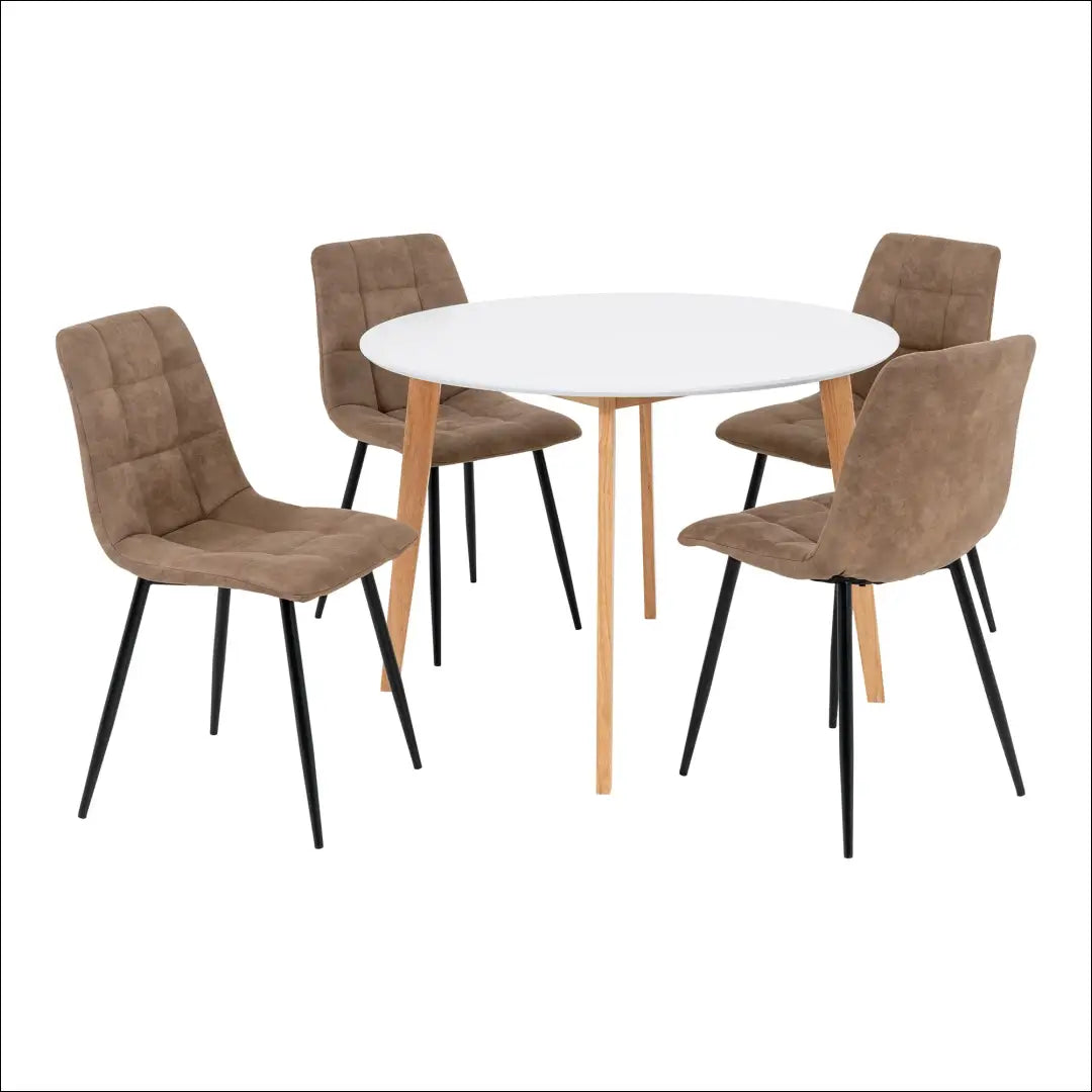 Valgomojo stalas ir 4 valgomojo kėdės RD1162 - €523 Save 15% Dining sets, nordic, over-200, Ruda / balta, uzsakomi Virš