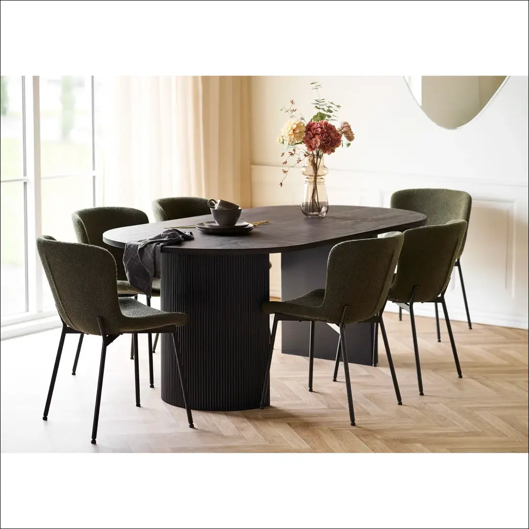 Valgomojo stalas ir 6 valgomojo kėdės RD1174 - €1,150 Save 15% Dining sets, nordic, Tamsiai ruda / tamsiai žalia,