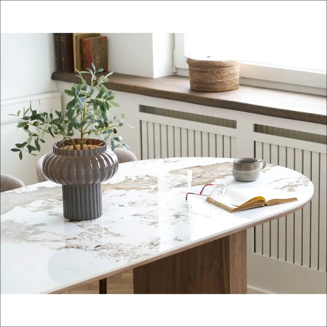 Valgomojo stalas keraminis stalviršis balta/ruda 100x210x76 cm RD446 - €876 Save 15% __label:Pristatymas 5-14 d.d.,