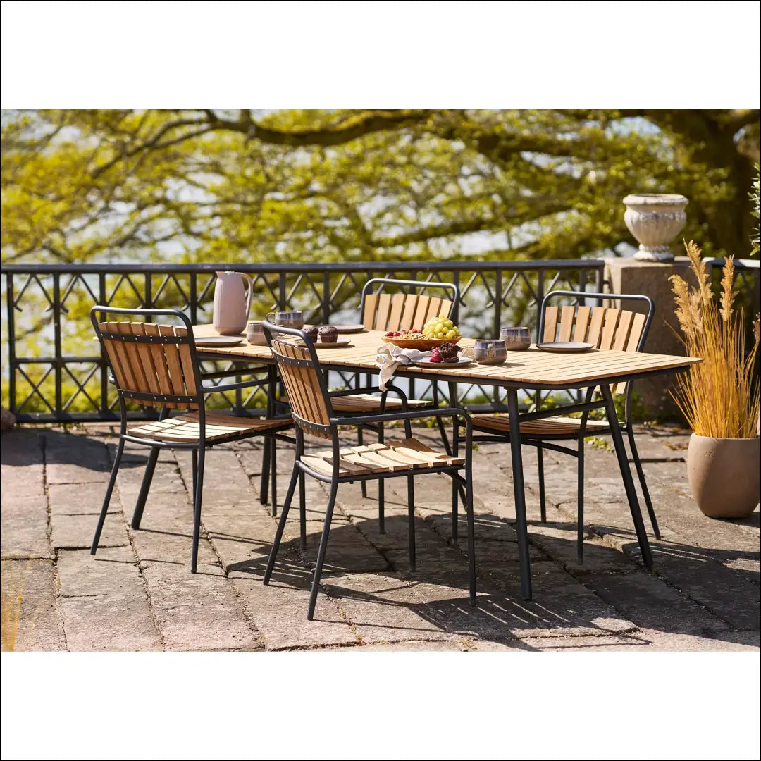 Valgomojo stalas tikmedžio stalviršis natūralios spalvos juodos kojelės 90x220x74 cm RD1186 - €714 Save 15%