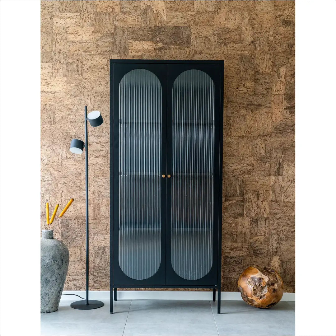 Vitrina 2 gofruoto stiklo durys plienas juoda 80x35x180 cm RD498 - €600 Save 15% __label:Pristatymas 5-14 d.d., Display