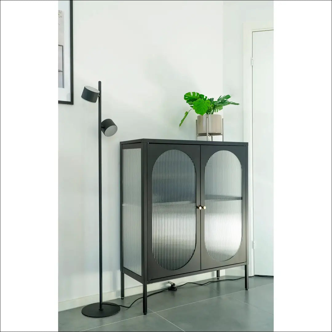 Vitrina su 2 gofruoto stiklo durelėmis plieninė juoda 90x35x110 cm RD499 - €431 Save 15% __label:Pristatymas 5-14 d.d.,