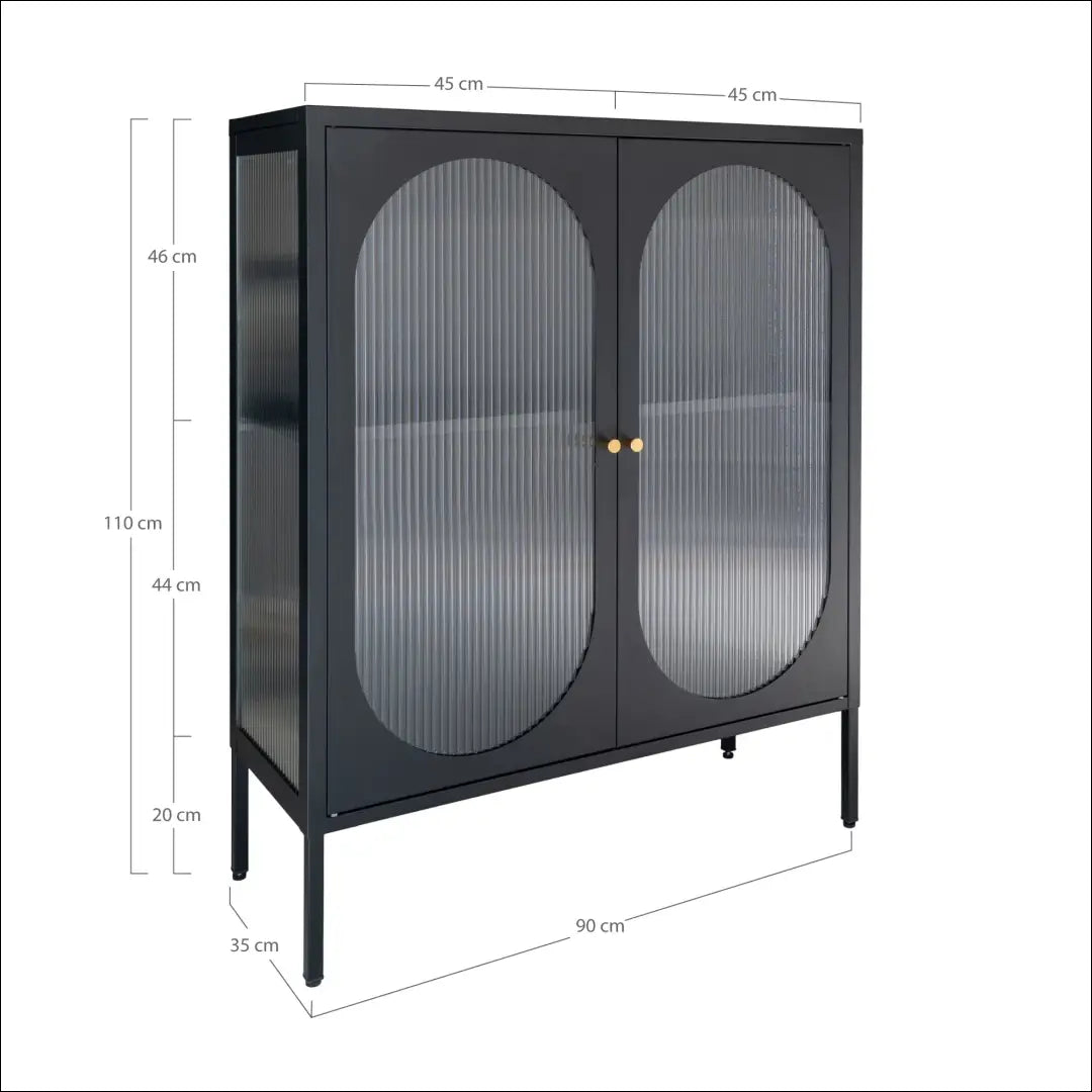 Vitrina su 2 gofruoto stiklo durelėmis plieninė juoda 90x35x110 cm RD499 - €431 Save 15% __label:Pristatymas 5-14 d.d.,