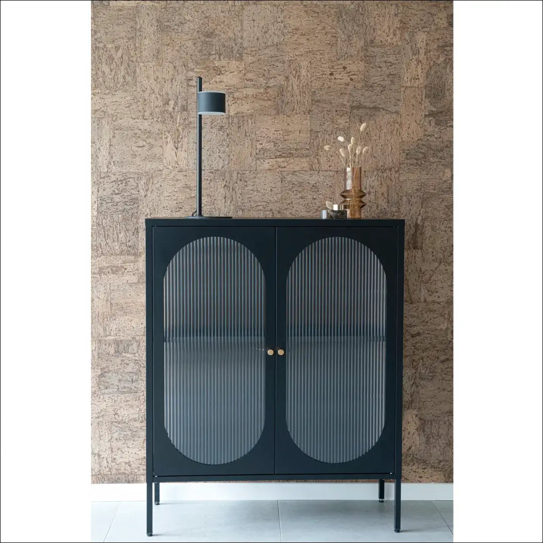 Vitrina su 2 gofruoto stiklo durelėmis plieninė juoda 90x35x110 cm RD499 - €431 Save 15% __label:Pristatymas 5-14 d.d.,