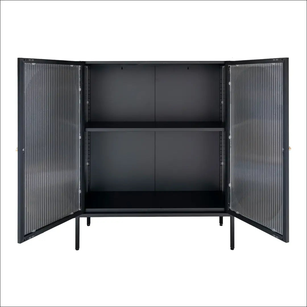 Vitrina su 2 gofruoto stiklo durelėmis plieninė juoda 90x35x110 cm RD499 - €431 Save 15% __label:Pristatymas 5-14 d.d.,
