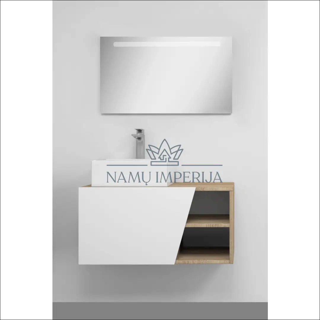 Vonios kambario komplektas (spintelė + kriauklė + LED veidrodis) KI703 - €415 Save 50% color-balta, color-ruda,