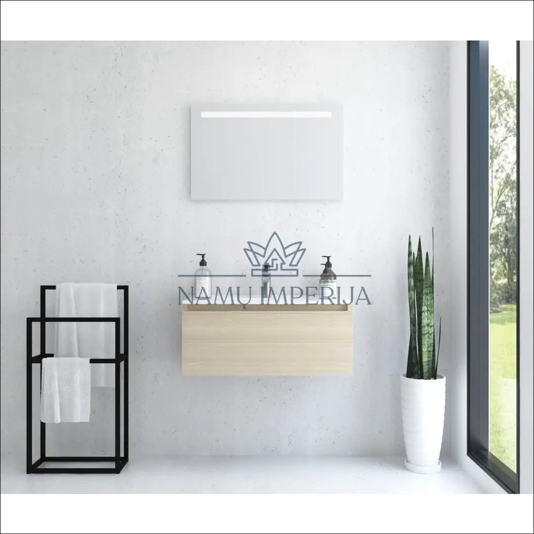 Vonios kambario komplektas (spintelė + LED veidrodis + kriauklė) KI716 - €225 Save 55% color-balta, color-ruda,