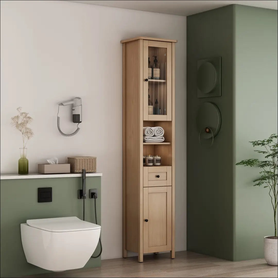 Vonios spintelė KI1556 - €84 Save 50% 50-100, __label:Pristatymas 1-2 d.d., color-ruda, material-mdf, material-stiklas