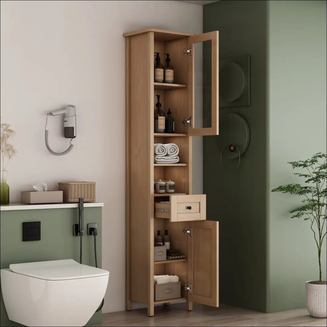 Vonios spintelė KI1556 - €84 Save 50% 50-100, __label:Pristatymas 1-2 d.d., color-ruda, material-mdf, material-stiklas