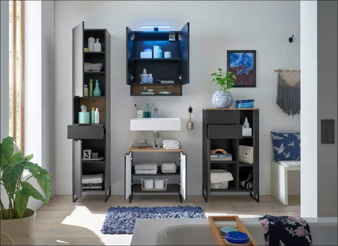 Vonios spintelė KI1583 - €100 Save 50% 100-200, __label:Pristatymas 1-2 d.d., color-juoda, material-mediena,