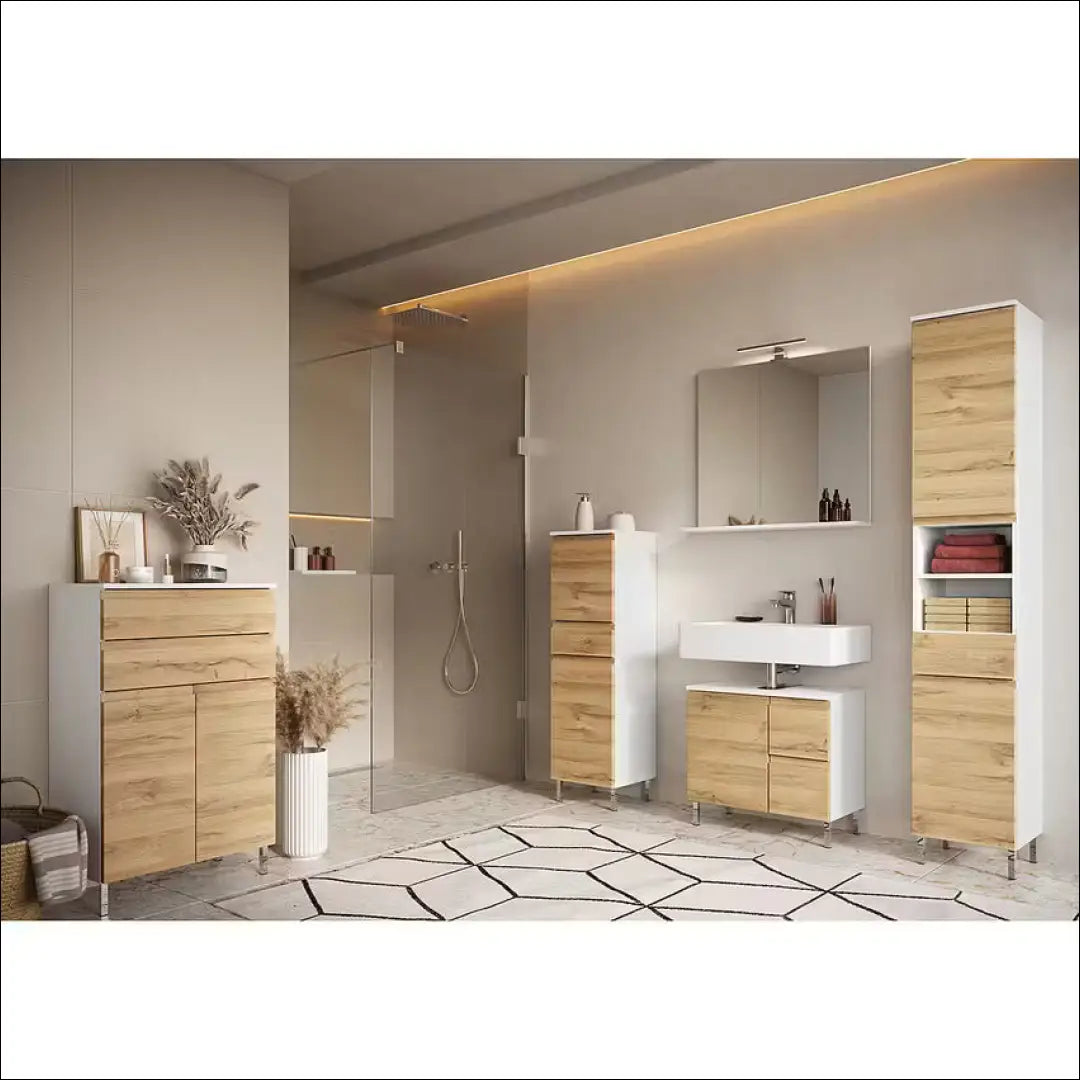 Vonios spintelė KI1857 - €90 Save 60% 50-100, __label:Pristatymas 1-2 d.d., color-balta, color-ruda, material-mediena
