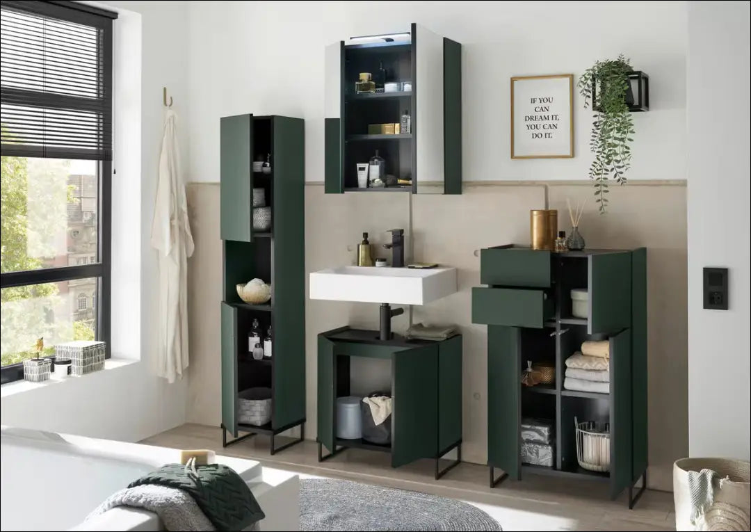 Vonios spintelė KI908 - €50 Save 65% 50-100, __label:Pristatymas 1-2 d.d., color-juoda, color-zalia, material-mediena
