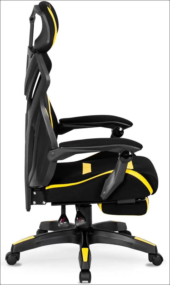 Žaidimų fotelis sukamas su audiniu juodos spalvos / geltonos TE092 - €136 Save 15% 100-200, __label:Pristatymas 5-14